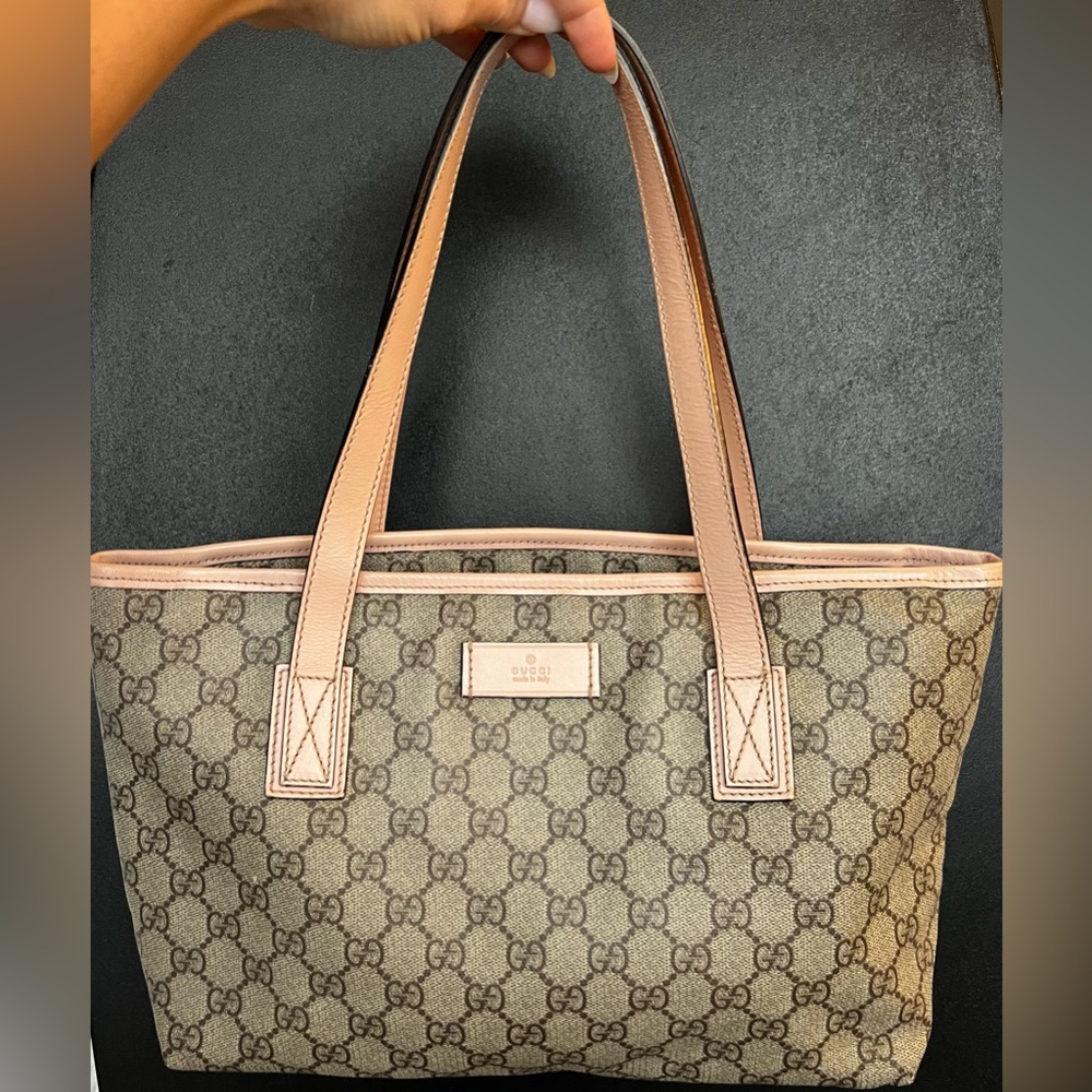 Gucci Brown GG Supreme Tote Bag Pink Beige